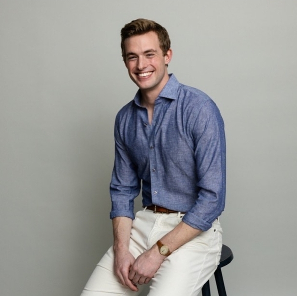 Men's Blue Linen Shirt - Picture 1 of 6